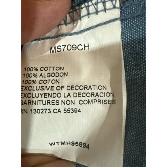 Wrangler Shirt Mens 2XT Blue Denim Western Pearl Snap Long Sleeve Cowboy - Picture 7 of 8